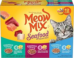 Meow Mix Seafood Favorites, Wet Food Variety Pack, 12 Cups