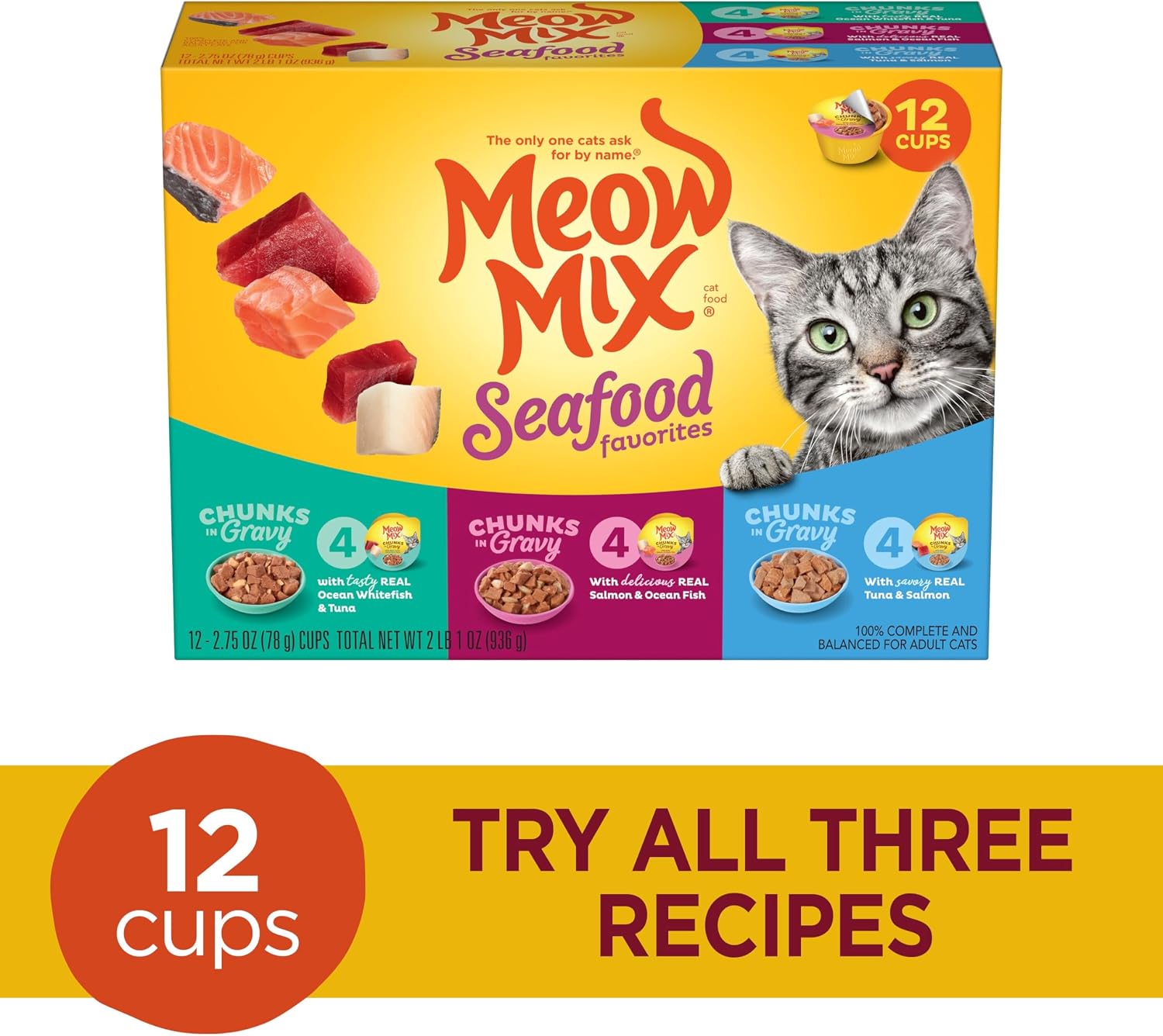 Meow Mix Seafood Favorites, Wet Food Variety Pack, 12 Cups image 3