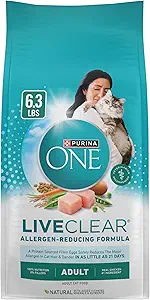 Purina ONE LiveClear Allergen-Reducing Cat Food Dry Formula with Real Chicken As The Number One Ingredient - 6.3 lb. Bag | Real chicken is the #1 ingredient, reduces allergens in cat hair an