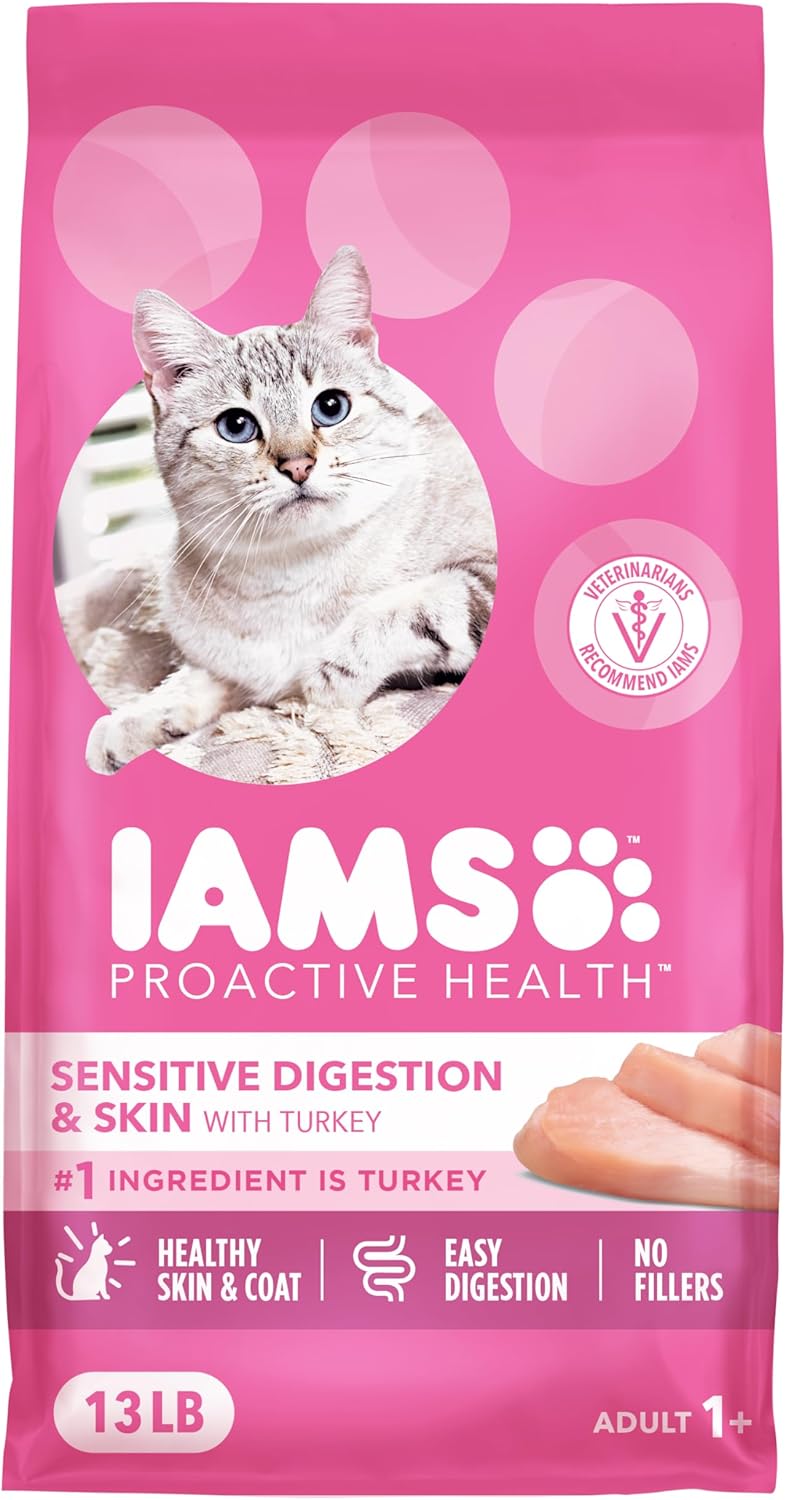IAMS Proactive Health Sensitive Digestion Dry Cat Food, Turkey, 13 lb | Veterinarian-recommended, Real turkey #1 ingredient, prebiotics & fiber blend, Omega 6 & 3 for coat shine image 2