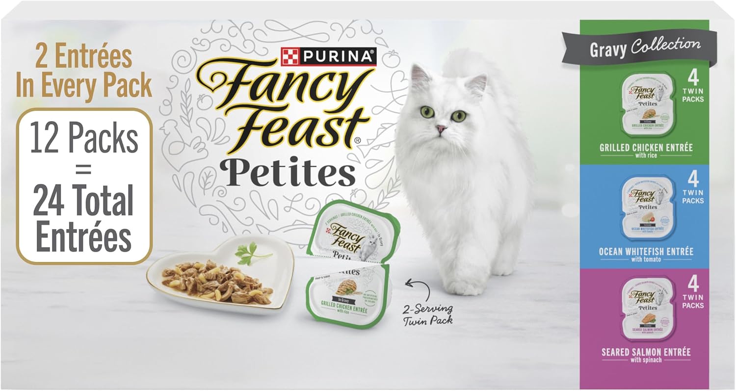 Purina Fancy Feast Petites Gravy Wet Cat Food Variety Pack, 2.8 oz, 12-Pack | 24 single servings made with Salmon, Chicken or Tuna, no artificial colors or preservatives in convenient break- image 2