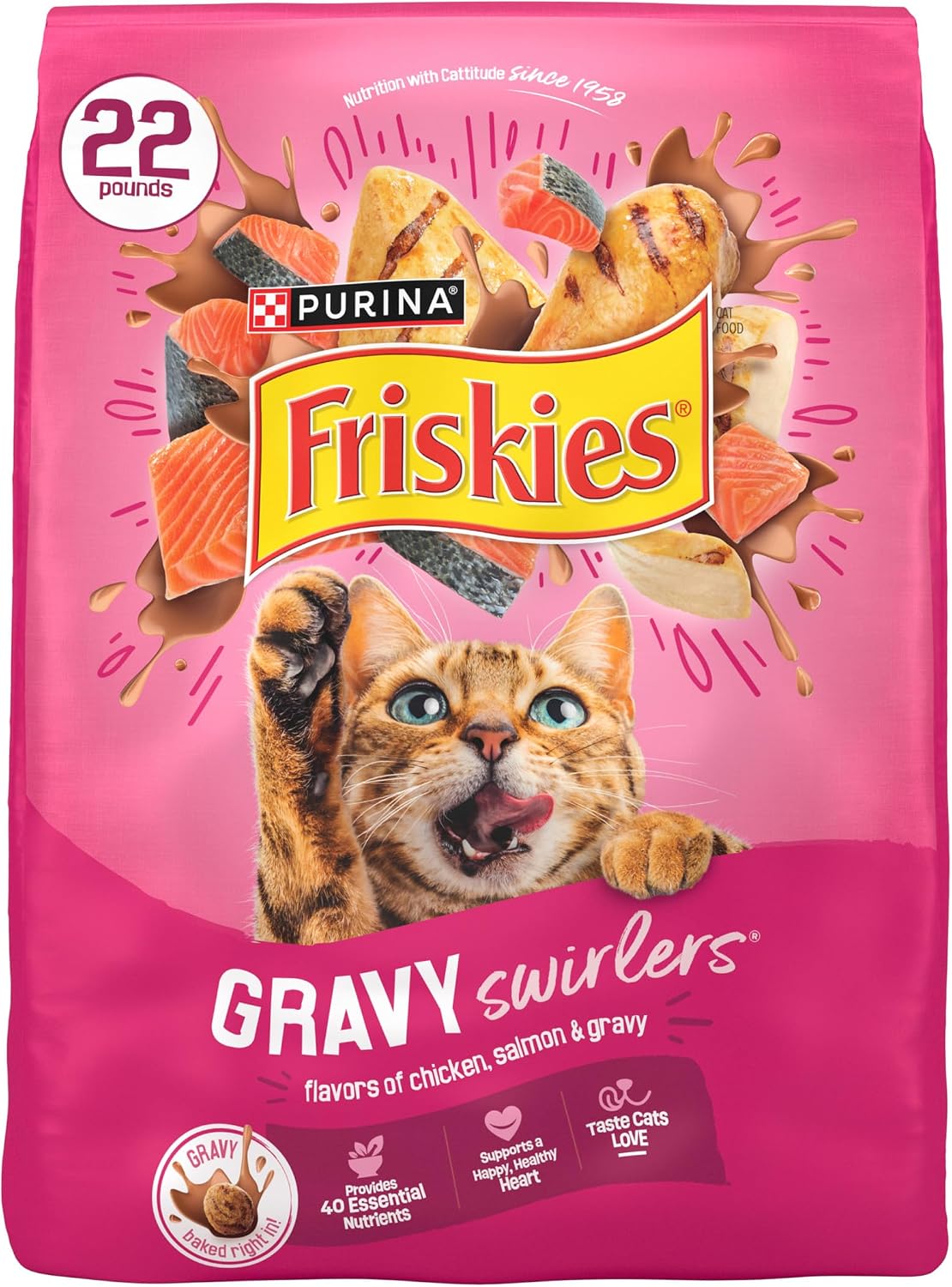 Purina Friskies Gravy Swirlers with Flavors of Chicken, Salmon and Gravy Dry Cat Food - 22 lb. Bag image 2