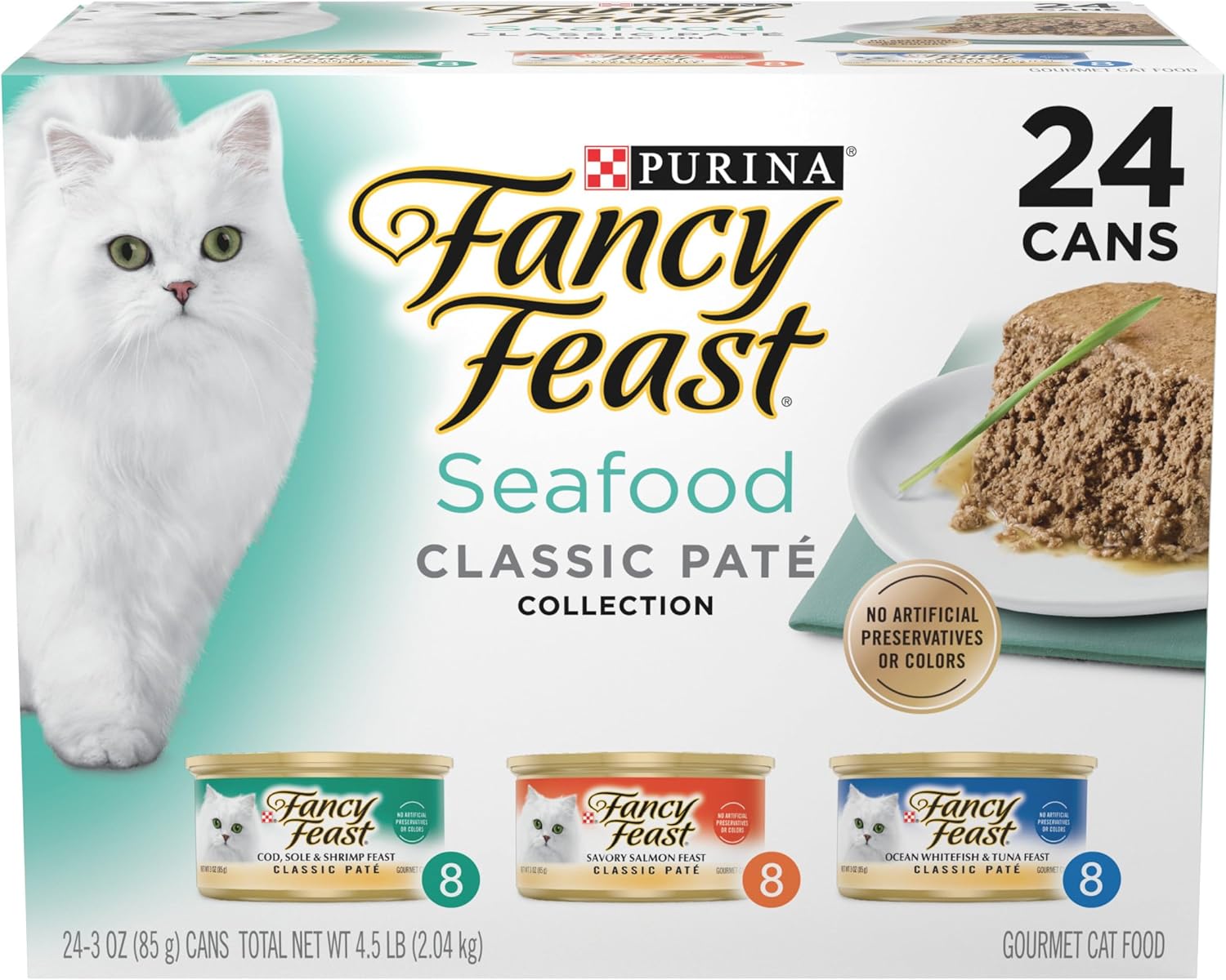 Purina Fancy Feast Seafood Classic Pate Collection Grain Free Wet Cat Food Variety Pack - (Pack of 24) 3 oz. Cans image 2