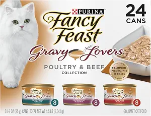 Purina Fancy Feast Gravy Lovers, Poultry & Beef Wet Cat Food, 3oz, 24-Pack | Variety Pack, grilled gourmet texture made with no artificial colors or preservatives, 100 percent complete and b