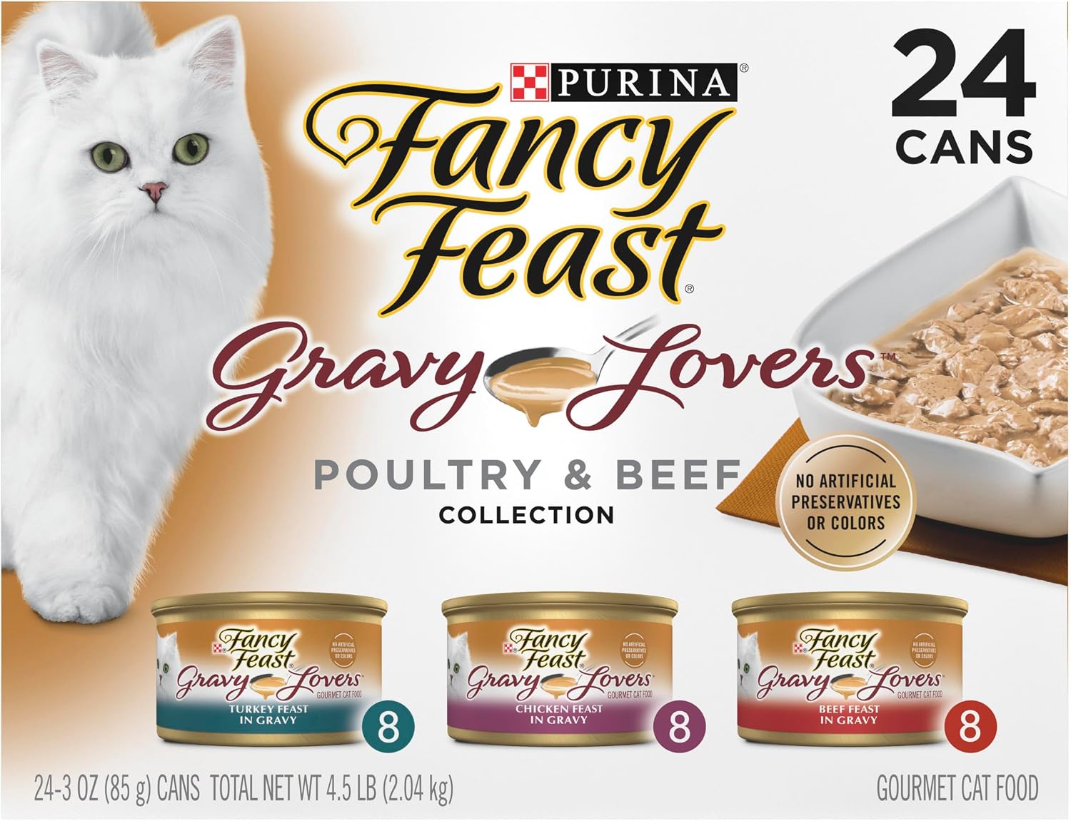 Purina Fancy Feast Gravy Lovers, Poultry & Beef Wet Cat Food, 3oz, 24-Pack | Variety Pack, grilled gourmet texture made with no artificial colors or preservatives, 100 percent complete and b image 2