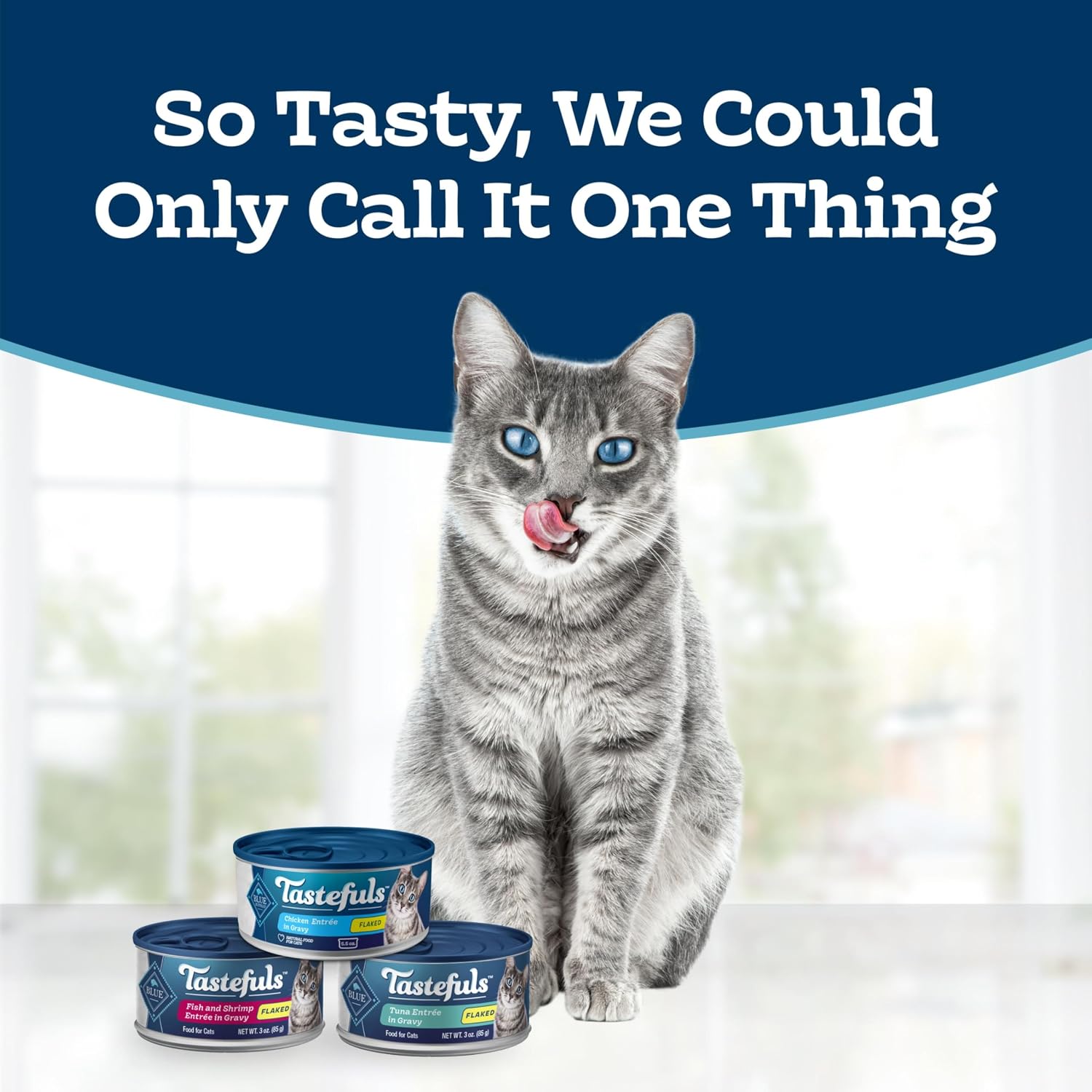 Blue Buffalo Tastefuls Variety Pack Flaked Wet Cat Food, 5.5 oz, 24 ct | Tuna, Chicken & Fish and Shrimp Entrées in Gravy (8 of Each), No Corn, Wheat, or Soy image 3