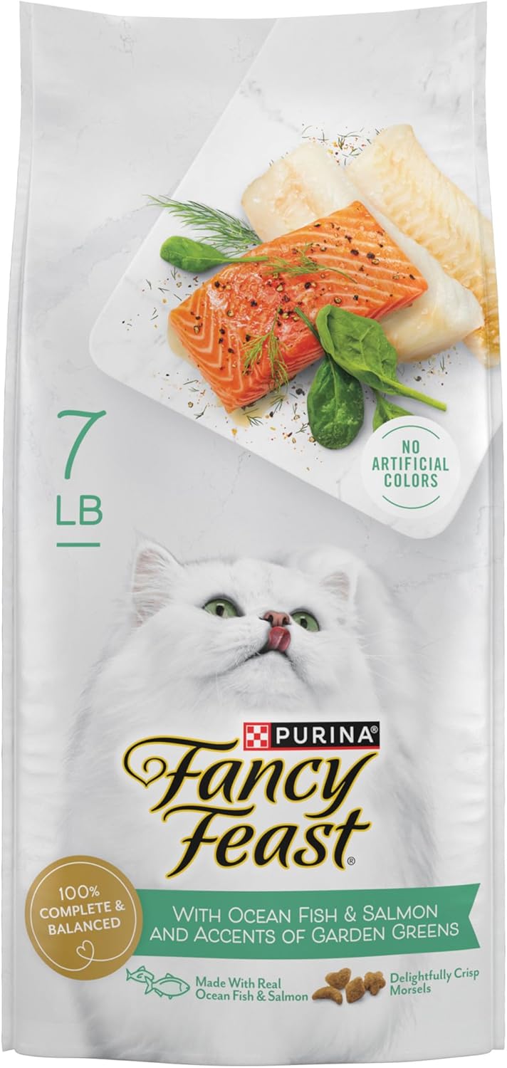 Purina Fancy Feast Dry Cat Food With Ocean Fish, Salmon, and Garden Greens Accents - 7 lb. Bag image 2