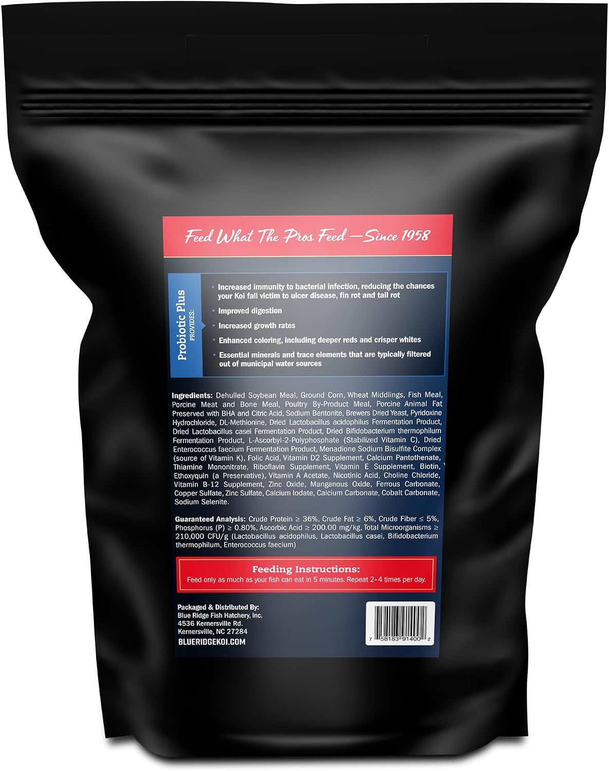 Blue Ridge Fish Food 5lb, Probiotic Plus 3/16" Floating Pellet, Koi Goldfish Food image 3