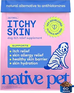 Native Pet Itchy Skin - Dog Itching Skin Relief - Vet-Formulated Gut-Skin Support, Seasonal Allergies, Healthy Skin Barrier - 60 Scoops
