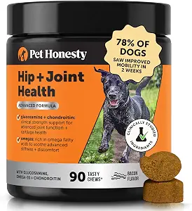 Advanced Formula Hip + Joint Supplement for Dogs - Joint Support with Glucosamine Chondroitin, MSM & Calcium Fructoborate - Fast Acting Mobility + Stiffness for Large Dogs & Seniors (Bacon 9