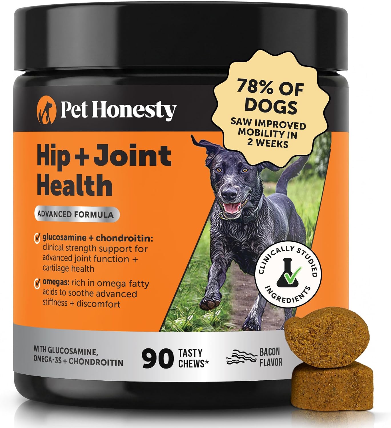 Advanced Formula Hip + Joint Supplement for Dogs - Joint Support with Glucosamine Chondroitin, MSM & Calcium Fructoborate - Fast Acting Mobility + Stiffness for Large Dogs & Seniors (Bacon 9 image 2