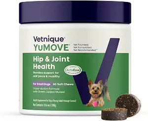 YuMOVE Small Dog Hip & Joint Soft Chews, ActivEase Green Lipped Mussel | Glucosamine for Dogs, Hyaluronic Acid & Omega 3 Chews for Small & Medium Dogs, Hickory Seafood Flavor, NASC Certified