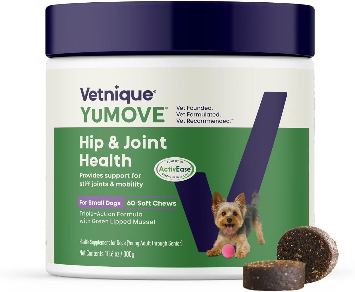 YuMOVE Small Dog Hip & Joint Soft Chews, ActivEase Green Lipped Mussel | Glucosamine for Dogs, Hyaluronic Acid & Omega 3 Chews for Small & Medium Dogs, Hickory Seafood Flavor, NASC Certified image 2