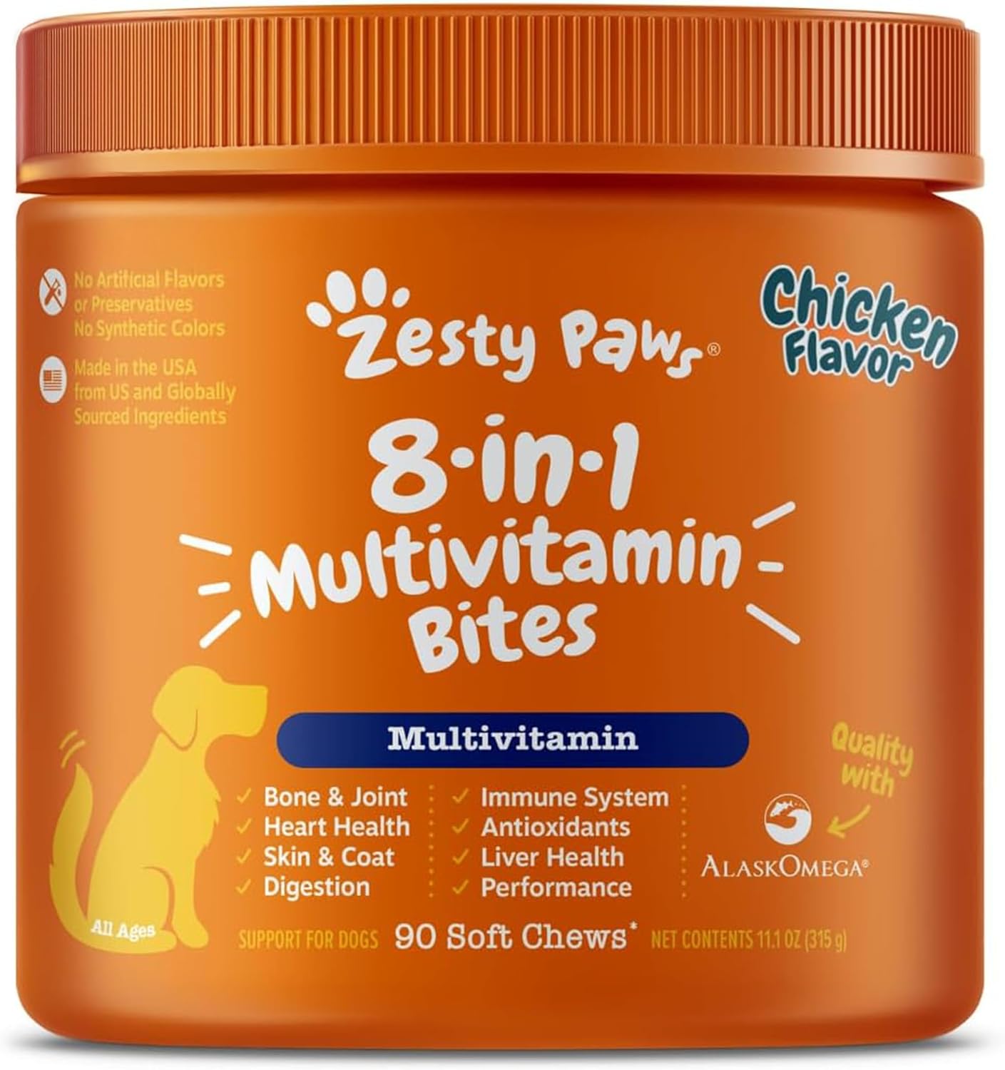 Zesty Paws Dog Multivitamin, Chewable Dog Vitamins and Supplements for Hip & Joints, Skin & Coat, Omega 3 Fish Oil for Dogs- Senior & Puppy Multivitamin- Chicken- 90ct image 2