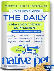 Native Pet The Daily Dog Vitamins & Supplements - 11-in-1 Multivitamin for Dogs - Daily Powder Supplement with Probiotics, Collagen - 30 Scoops