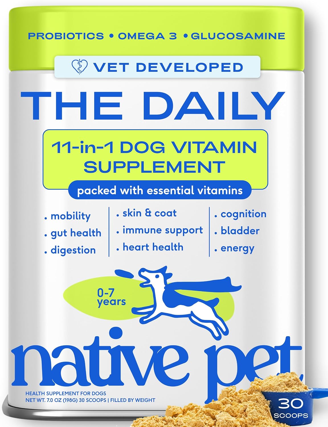Native Pet The Daily Dog Vitamins & Supplements - 11-in-1 Multivitamin for Dogs - Daily Powder Supplement with Probiotics, Collagen - 30 Scoops image 2