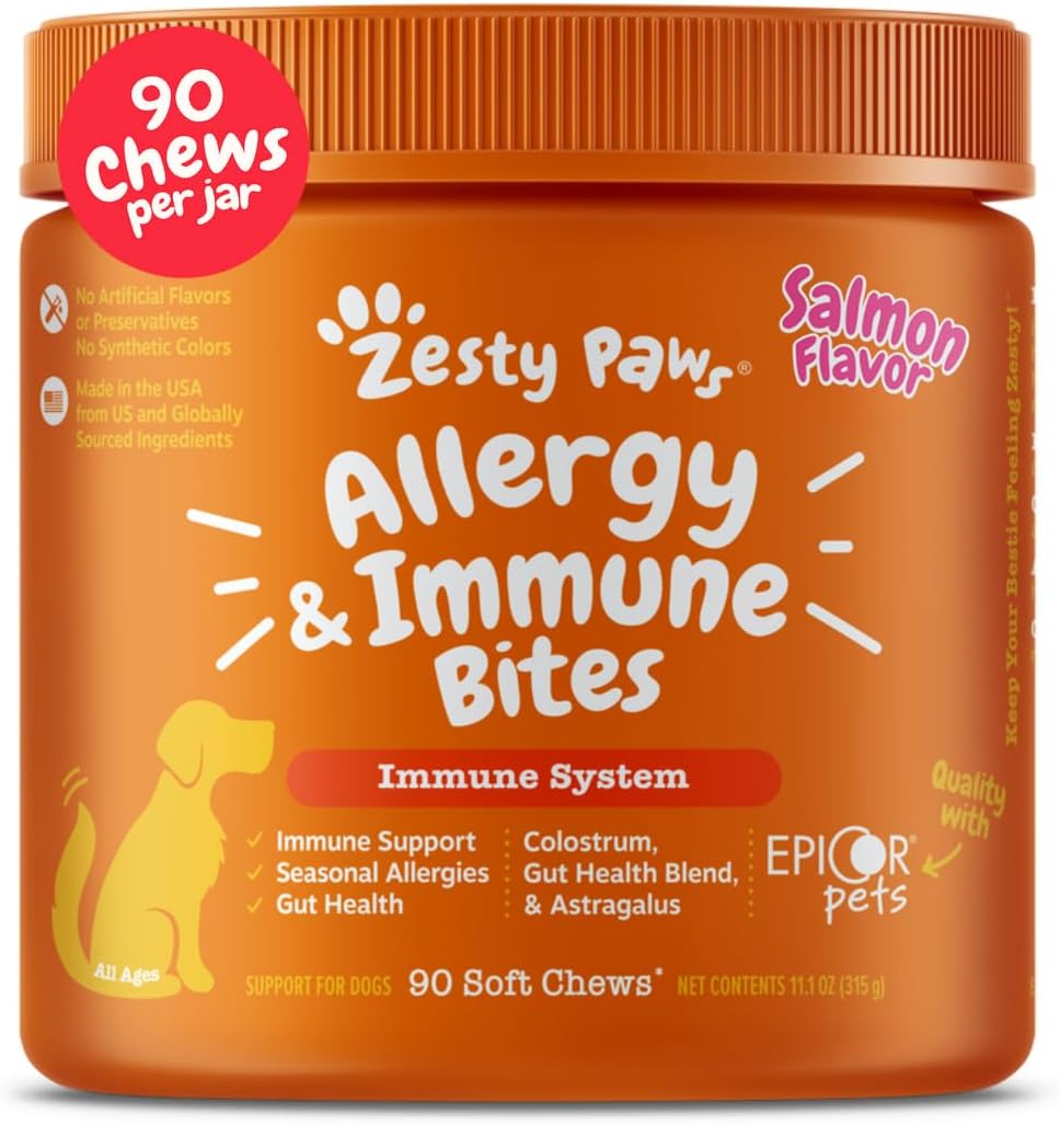 Zesty Paws Dog Allergy Relief Chews, Dog Probiotics for Itchy Skin and Ears, Salmon, 90ct image 2