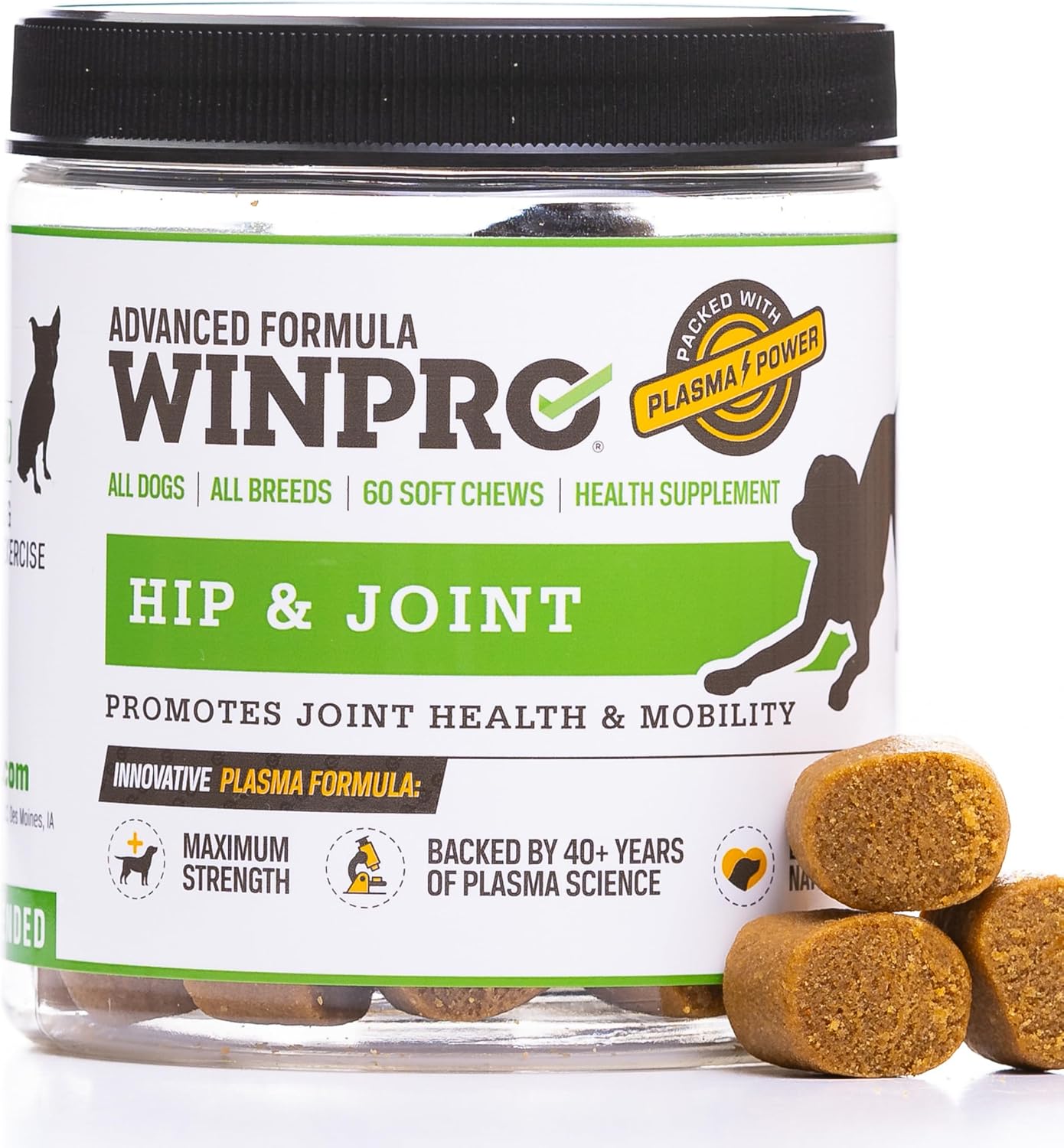 WINPRO Hip & Joint Supplement for Dogs - Plasma Powered Soft Chews for Joint Health & Mobility – Fast-Acting with Collagen & Natural Ingredients for Dogs of All Breeds – 60 Chews image 2