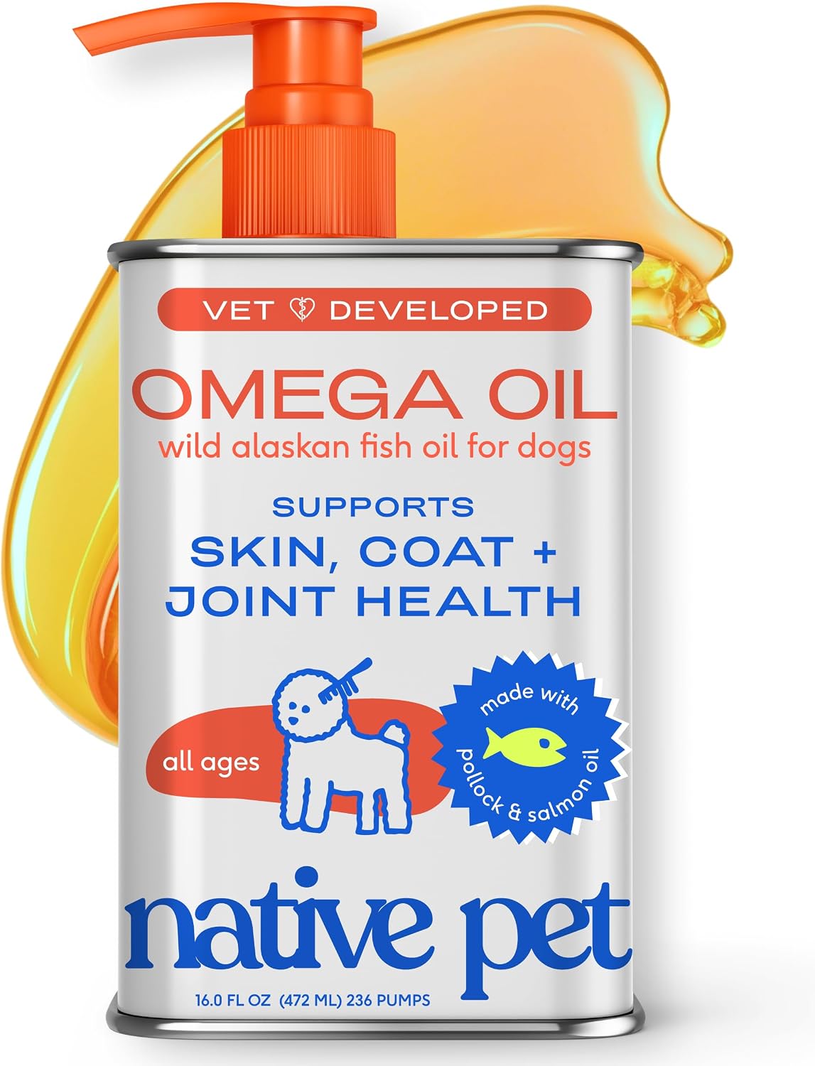 Native Pet Omega 3 Fish Oil for Dogs & Cats – Wild Alaskan Salmon Oil for Dogs Skin and Coat, Supports Joints, Heart & Shedding – Fast-Absorbing Omega 3 6 9 Liquid Supplement – 16oz image 2