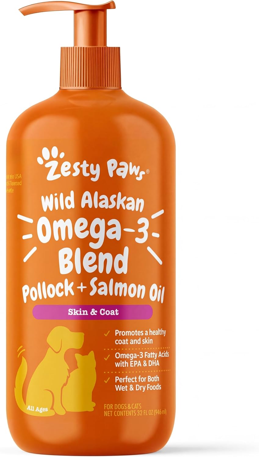 Zesty Paws Wild Alaskan Omega-3 Blend Pollock + Salmon Oil for Dogs and Cats- Skin and Coat Support, Omega 3 Supplement for Pets, 32oz image 2