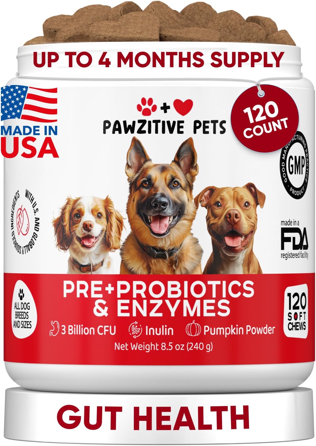 Probiotics for Dogs Digestive Health - Probiotic Chews for Gut Health, Itchy Skin Yeast, Diarrhea - USA Product - Immune Support Supplement - Dog Digestive Support & Allergy Relief Chews wit image 2