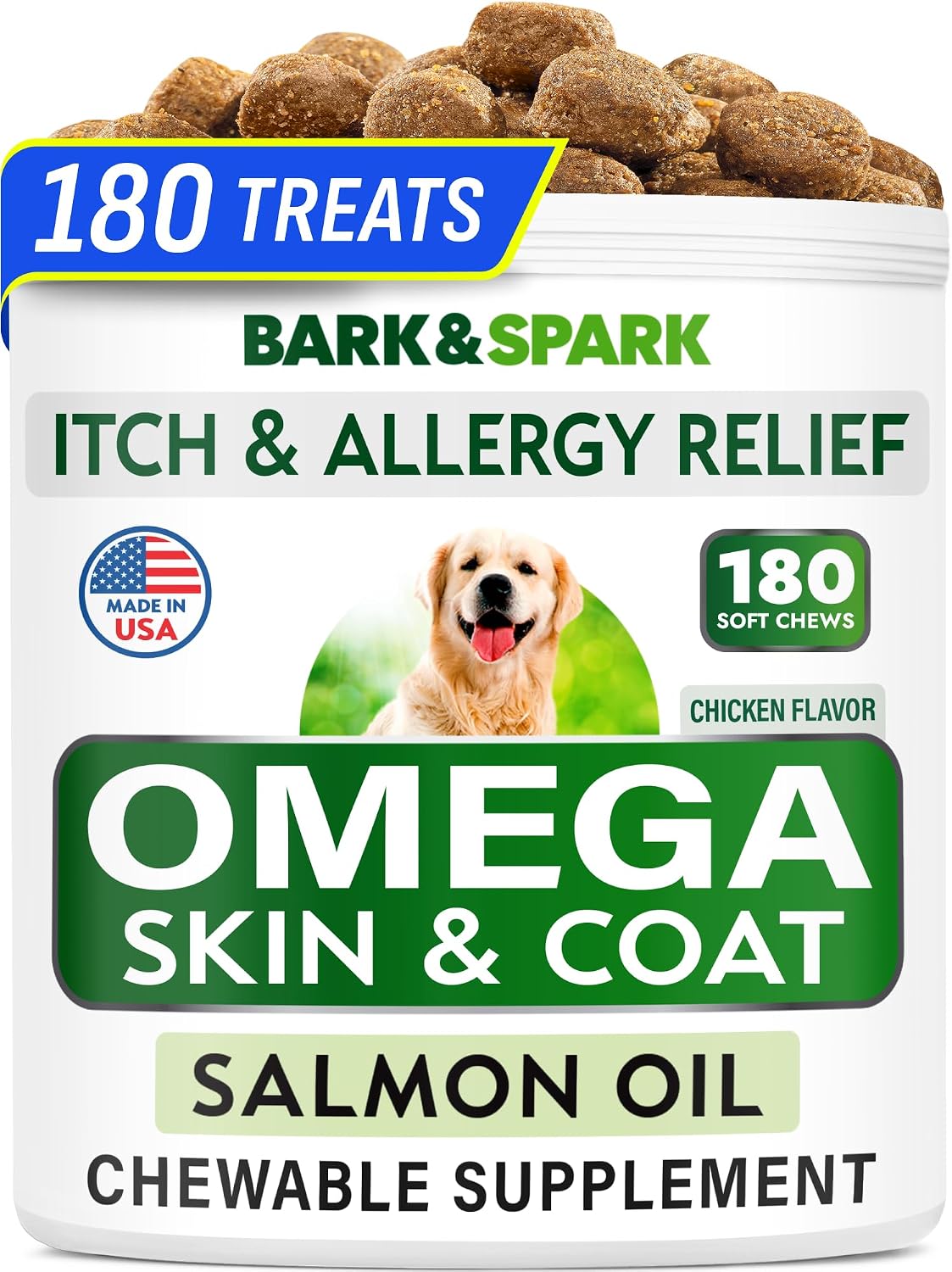 BARK&SPARK Omega 3 for Dogs - 180 Fish Oil Treats for Dog Shedding, Skin Allergy Chews, Itch Relief, Hot Spots Treatment - Joint Health - Skin and Coat Supplement - EPA & DHA Fatty Acids - S image 2